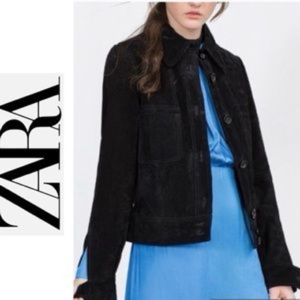 Zara Women's black suede original leather jacket